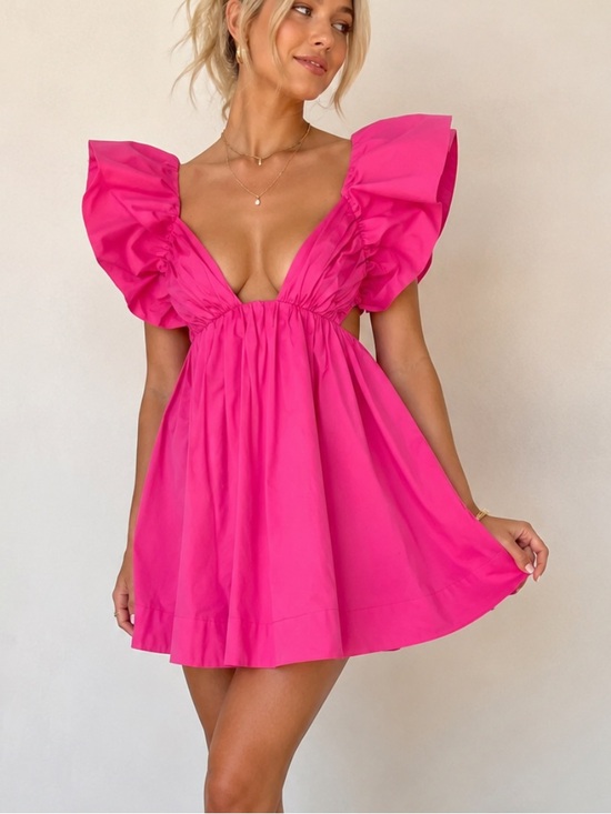 For Love And Lemons Dresses & Skirts - For Love & Lemons Clementine Pink Puff Sleeve Mini Dress Open Back 36970